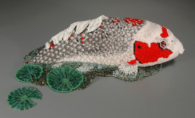 Jeannie's Koi - overall (Leslie B. Grigsby beadwork sculpture)